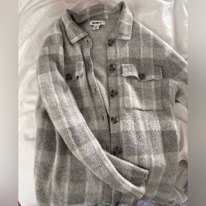 Gray Plaid Flannel Sweater Button Down Shacket